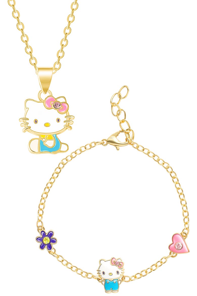 Hello Kitty® Cubic Zirconia & Enamel Charm Bracelet & Necklace Set, Main, color, PINK AND GOLD
