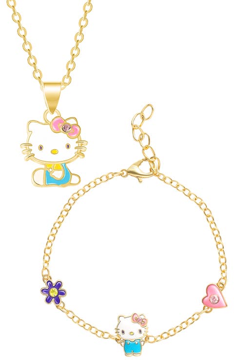 Hello Kitty® Cubic Zirconia & Enamel Charm Bracelet & Necklace Set