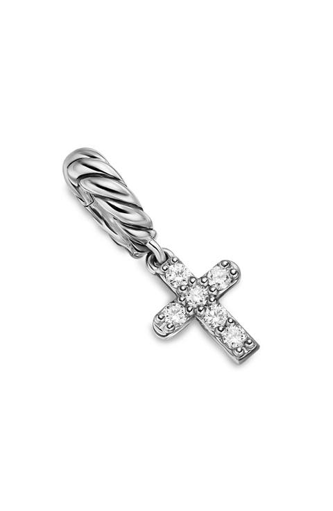 Micro Pavé Cross Enhancer in Sterling Silver with Diamonds, 8mm