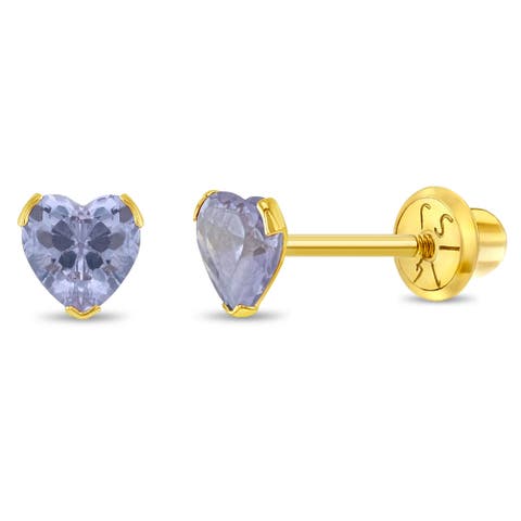 14k Birthstone Cubic Zirconia Heart Earrings