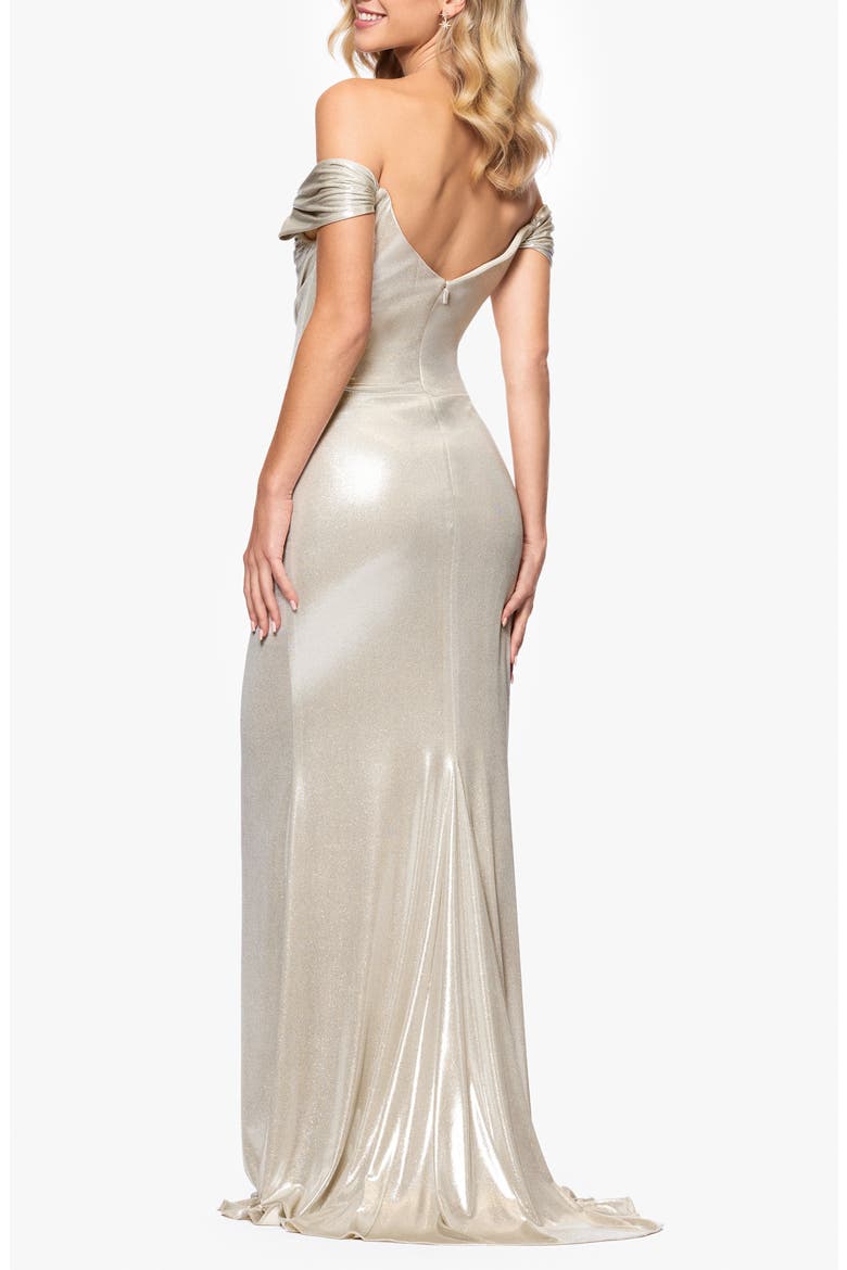 Glitter Knit Off the Shoulder Gown, Alternate, color, CHAMPAGNE