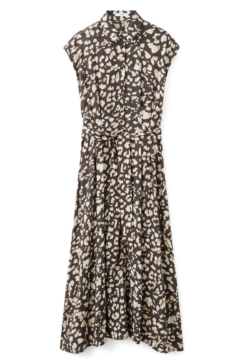 Printed Tie Belt Shirtdress, Main, color, BROWN