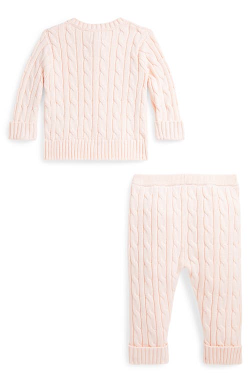 Polo Ralph Lauren Ralph Lauren Cable Stitch Cotton Cardigan & Sweater Pants Set In Morning Pink