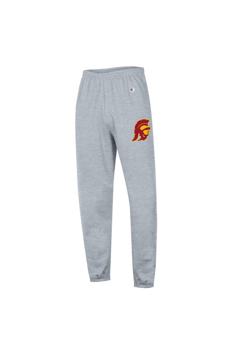 Men's Champion  Heather Gray USC Trojans Powerblend Banded Fleece Sweatpants, Alternate, color, Heather Gray