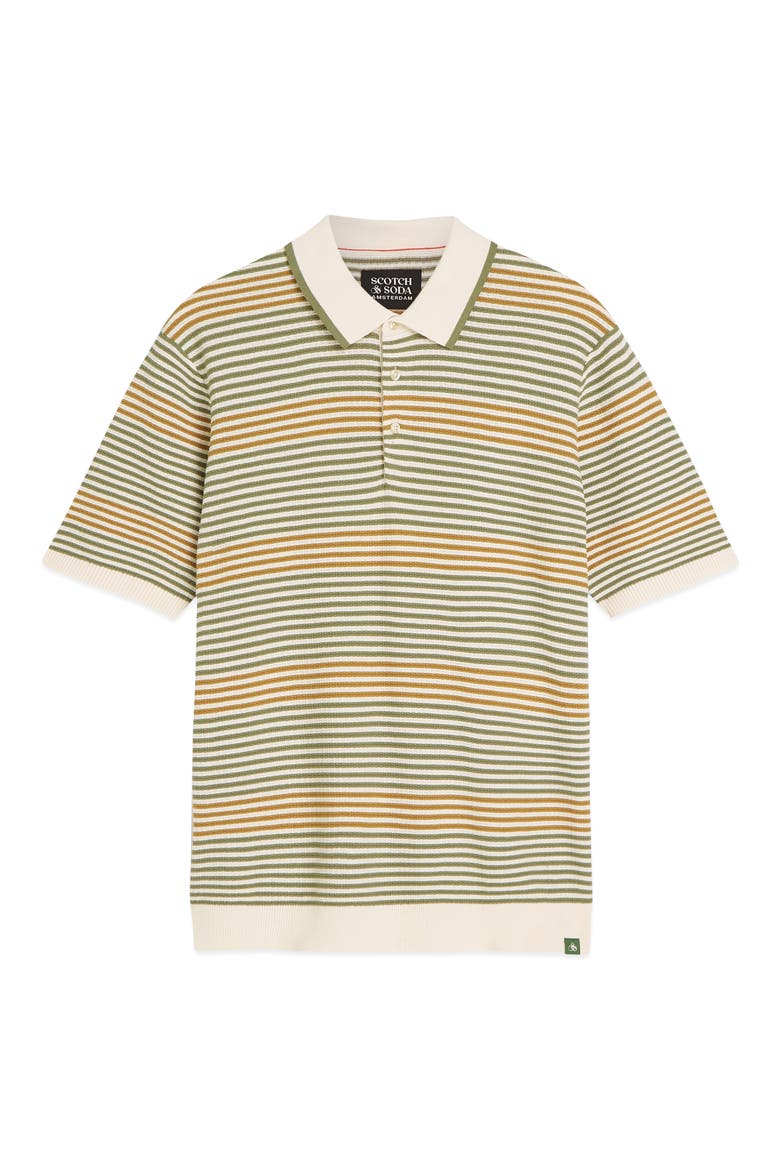 Tonal Stripe Cotton Polo Sweater, Alternate, color, OIL GREEN STRIPE