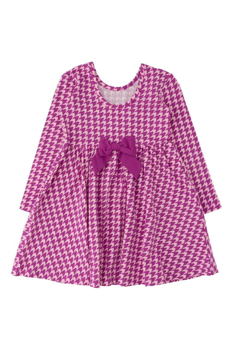 Knit Long Sleeve Twirl Dress, Alternate, color, Plum Tart Houndstooth