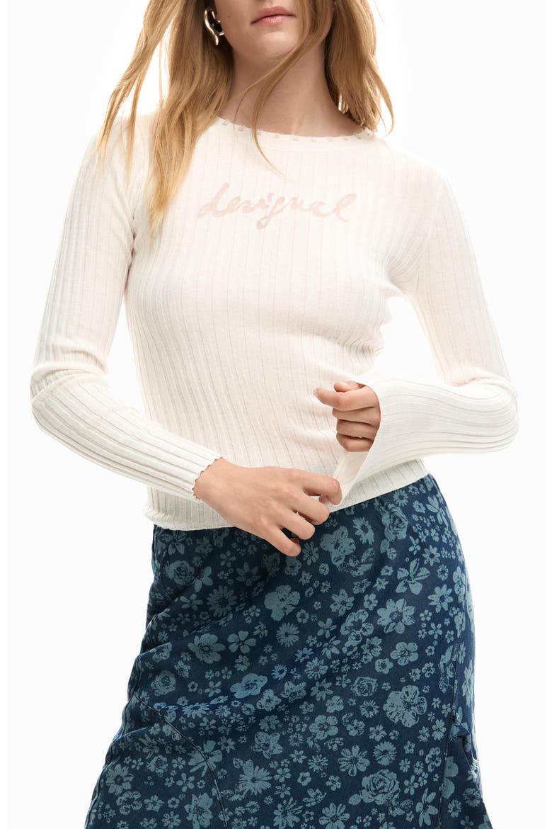 Long Sleeve Rib T-Shirt, Main, color, WHITE