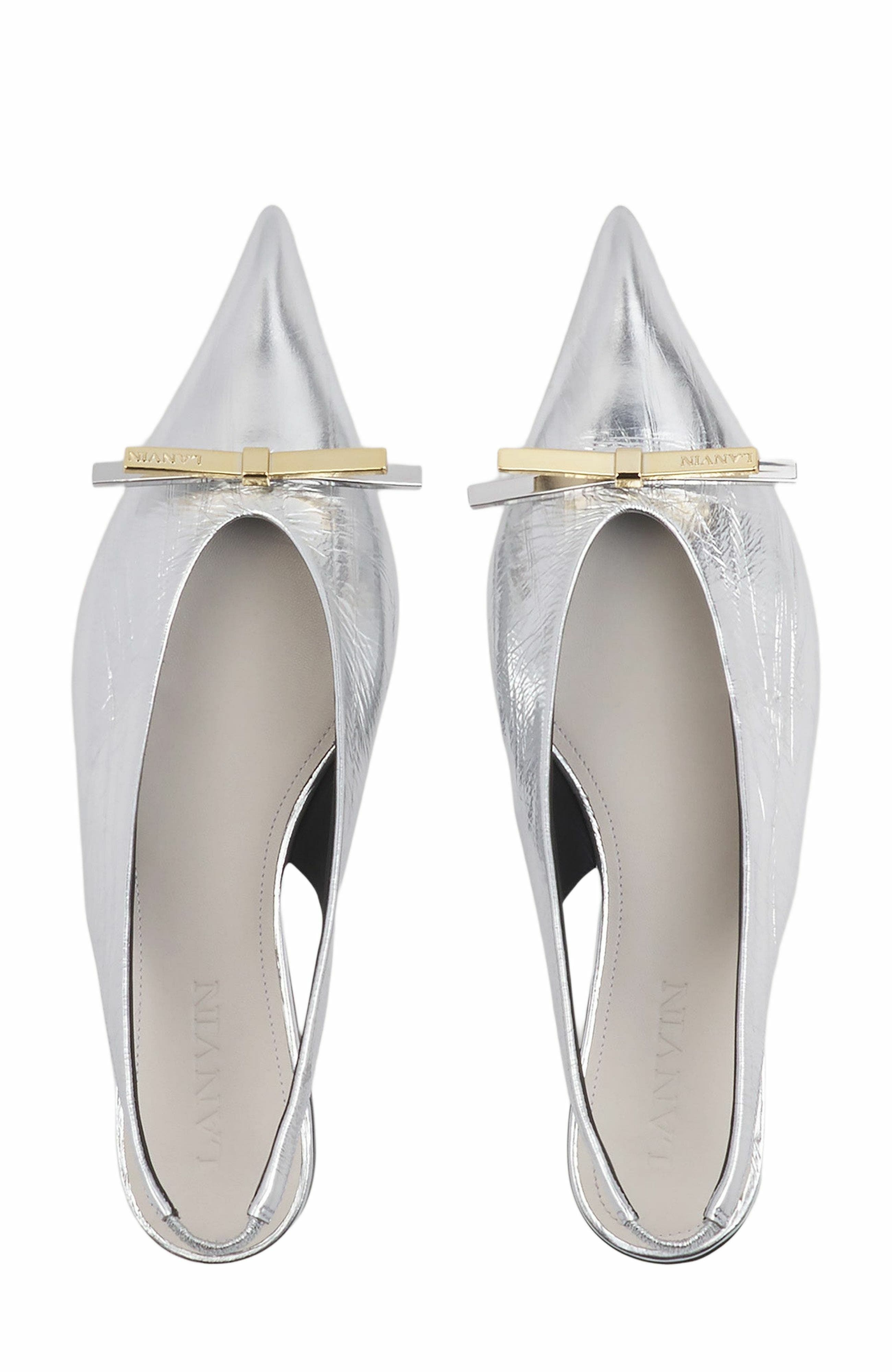 Lanvin Bow Slingback In Metallic Leather, Alternate, color, 