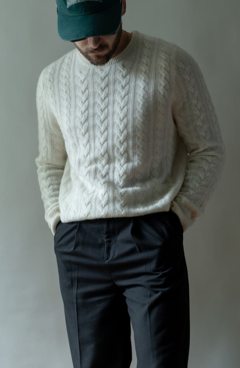 Nordstrom Cable Knit Cashmere Crewneck Sweater, Alternate, color, 