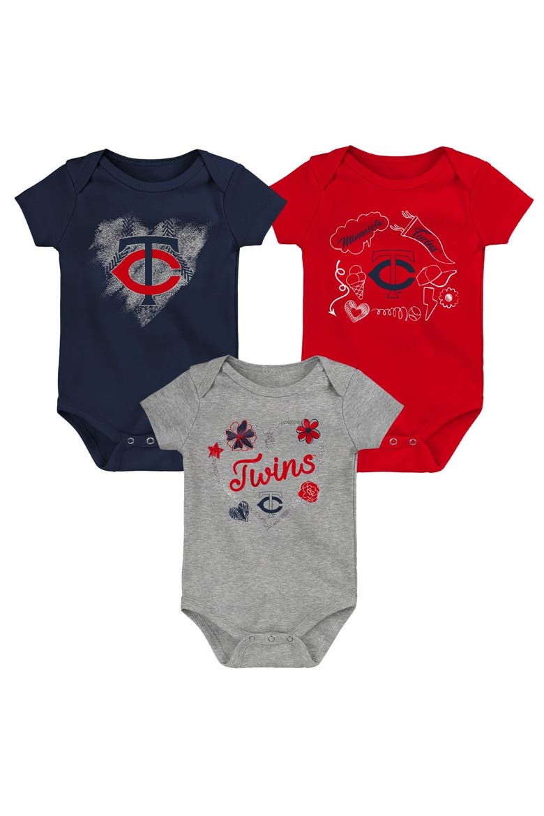 Infant Navy/Red/Gray Minnesota Twins Batter Up 3-Pack Bodysuit Set, Main, color, Navy
