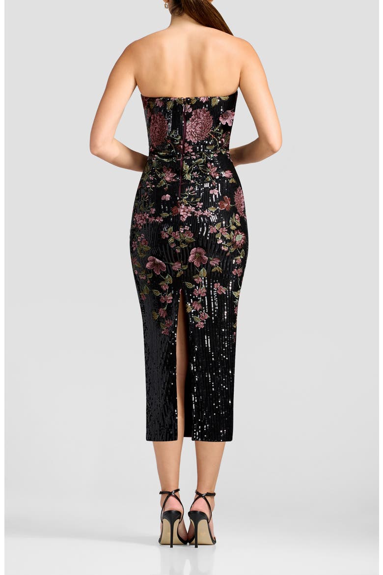 Shailene Floral Embroidered Sequin Strapless Cocktail Dress, Alternate, color, BLACK MULTI