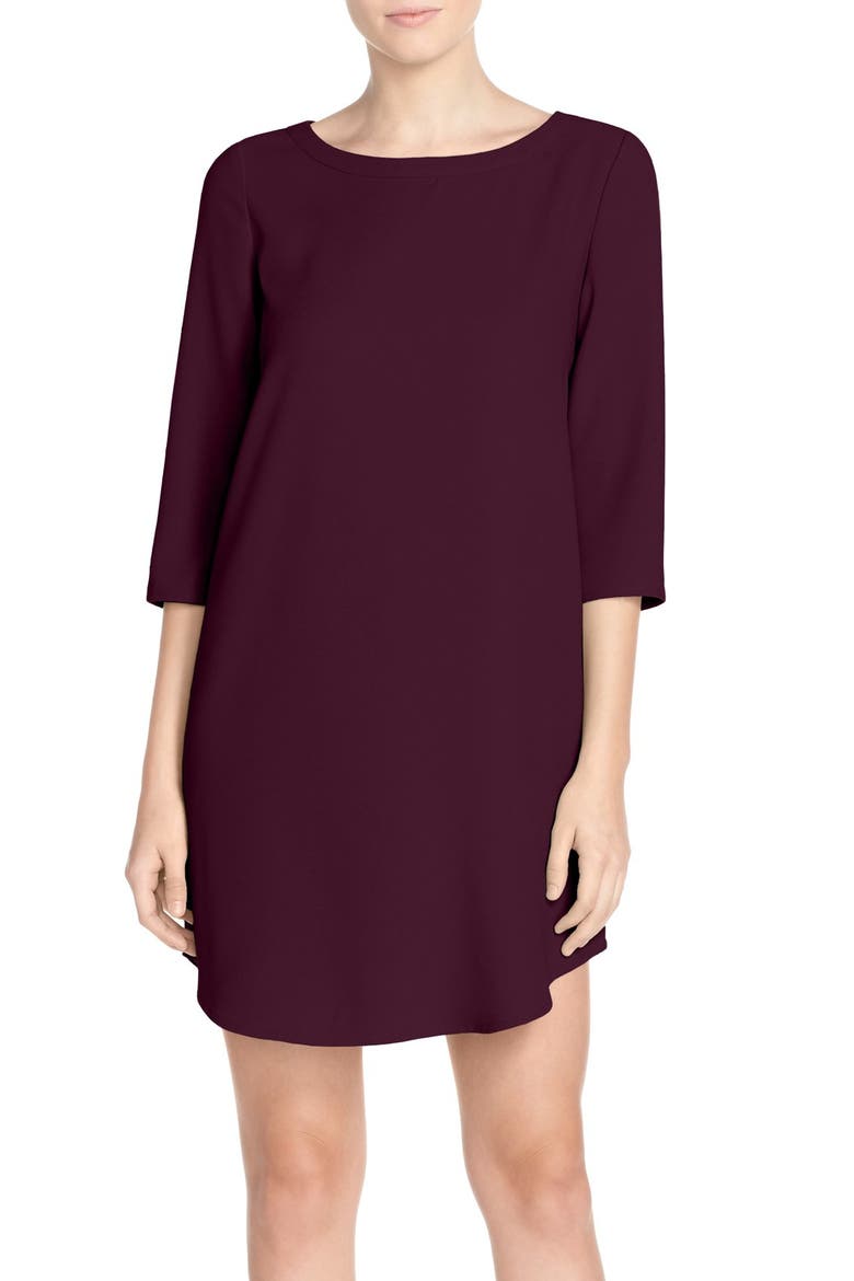 BB Dakota Jazlyn Crepe Shift Dress, Main, color, AUBERGINE