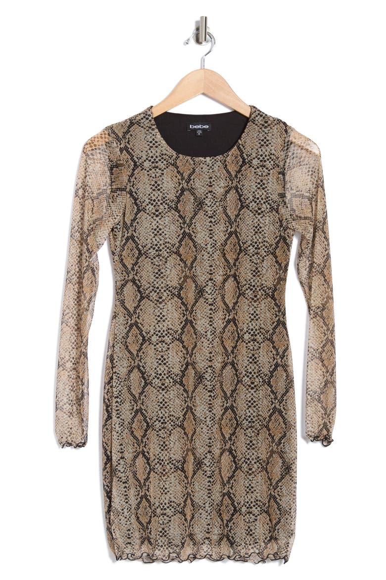 Long Sleeve Mesh Minidress, Alternate, color, SNAKE