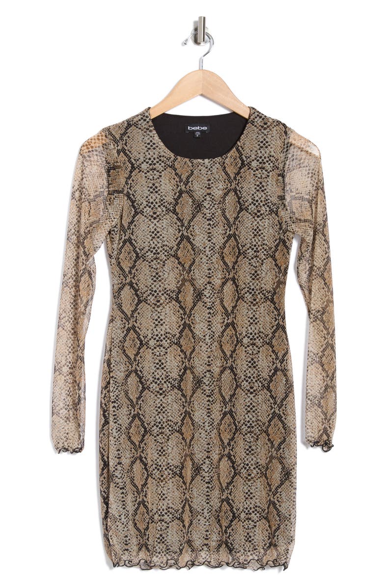 bebe Long Sleeve Mesh Minidress, Alternate, color,