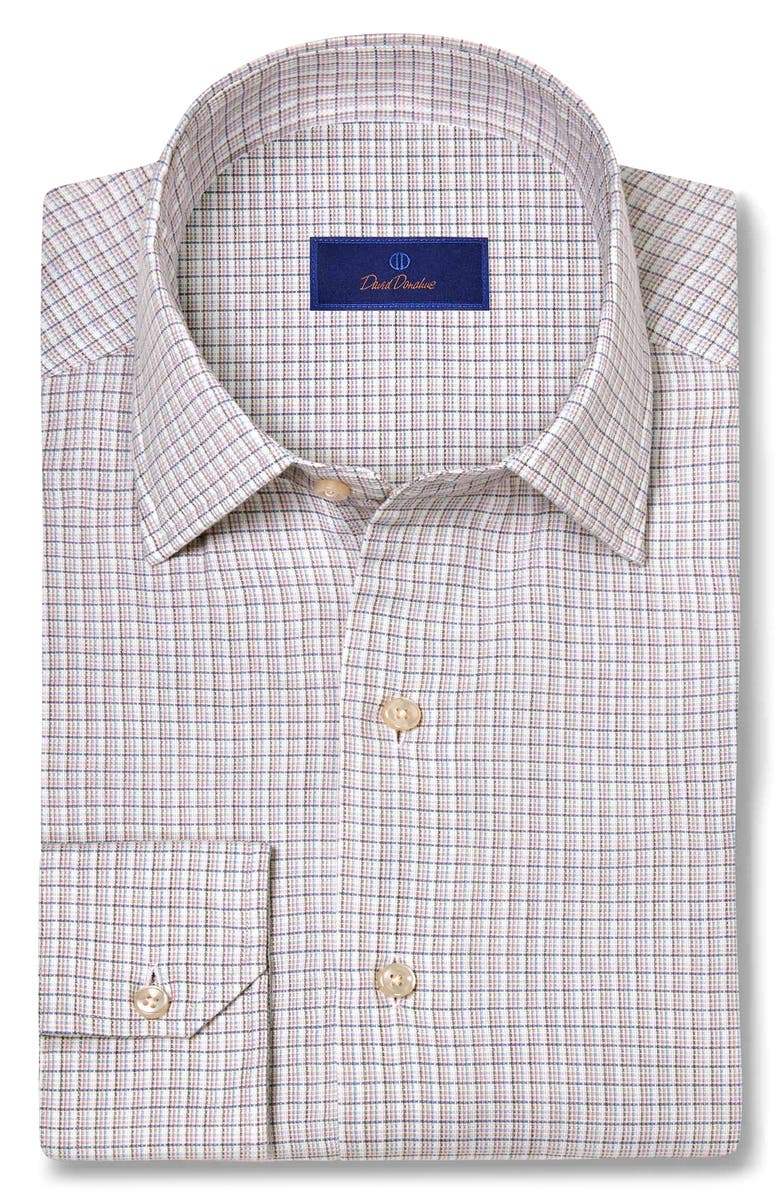 David Donahue Cotton & Cashmere Micro Check Sport Shirt, Main, color, Pearl Multi