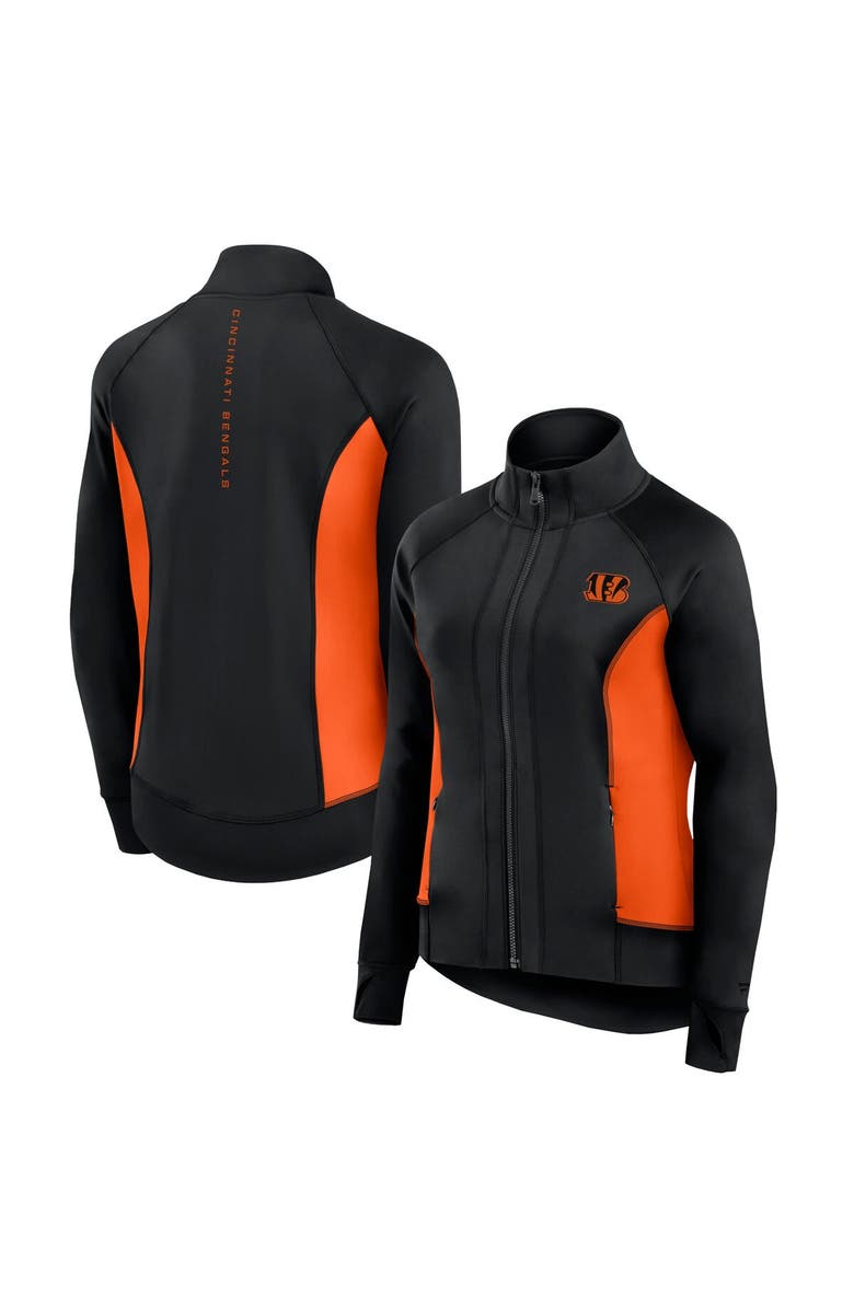 Fanatics Signature Women's Fanatics Signature Black Cincinnati Bengals Studio Fitted Full-Zip Gym Track Jacket, Main, color, 