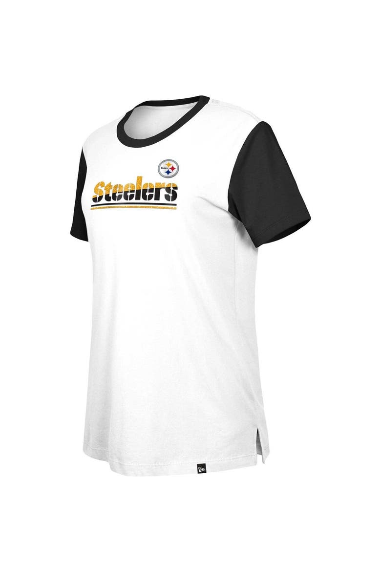 Women's New Era  White/Black Pittsburgh Steelers Third Down Colorblock T-Shirt, Alternate, color, White