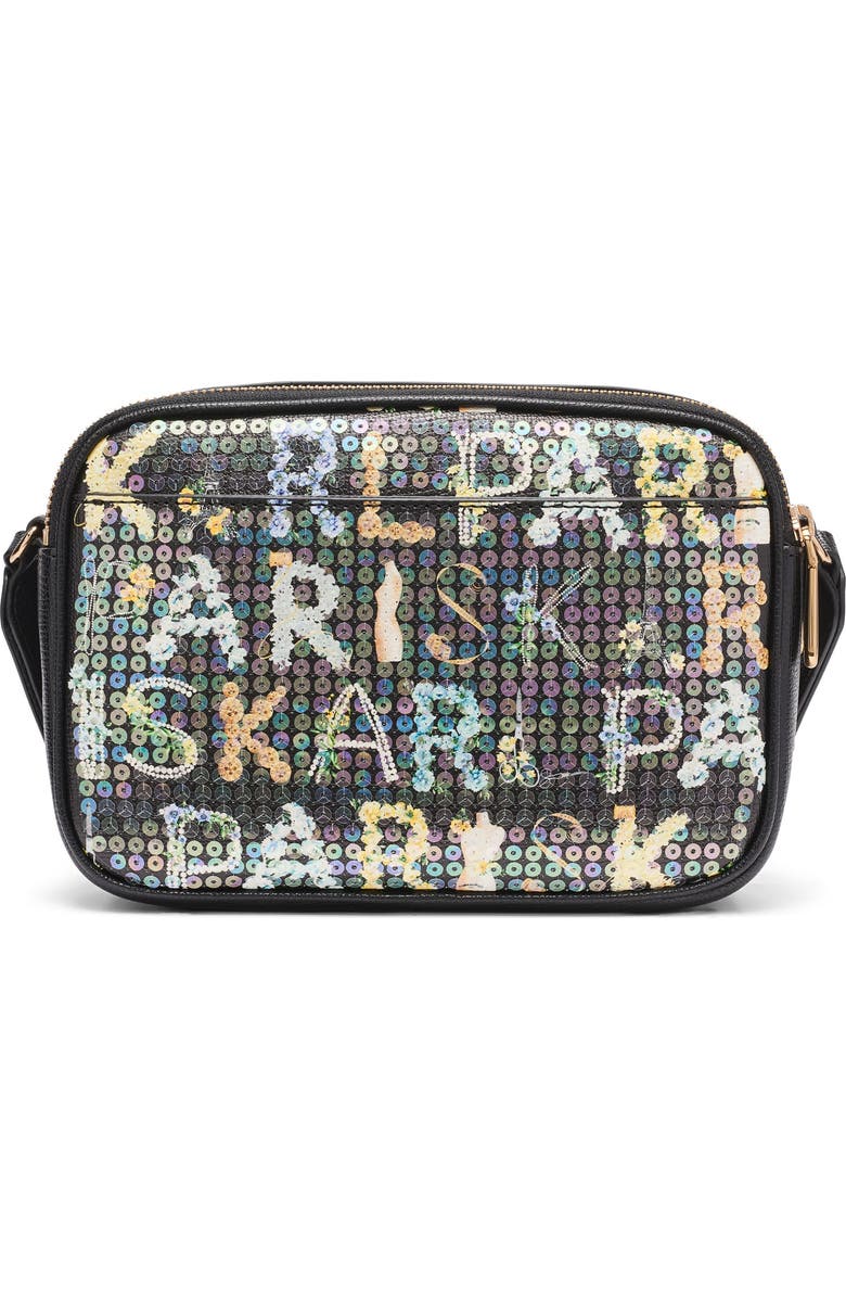 KARL LAGERFELD PARIS Maybelle Sequin KL Crossbody, Alternate, color, Black Multi