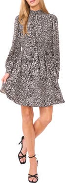 Halogen® Flower Print Long Sleeve Smock Neck Dress