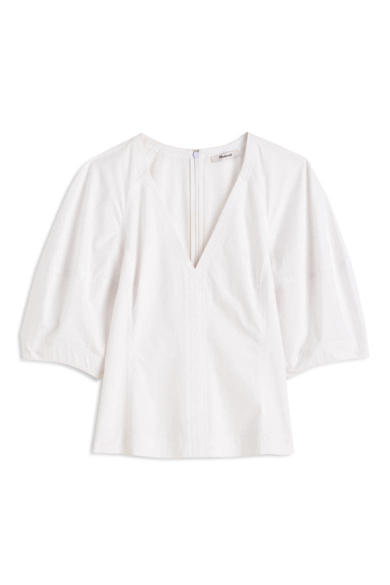 Sculptural V-Neck Cotton Poplin Top, Alternate, color, WHITE