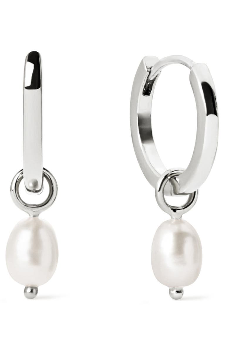 Ana Luisa Freshwater Pearl Huggie Hoop Earrings, Main, color, Silver / White