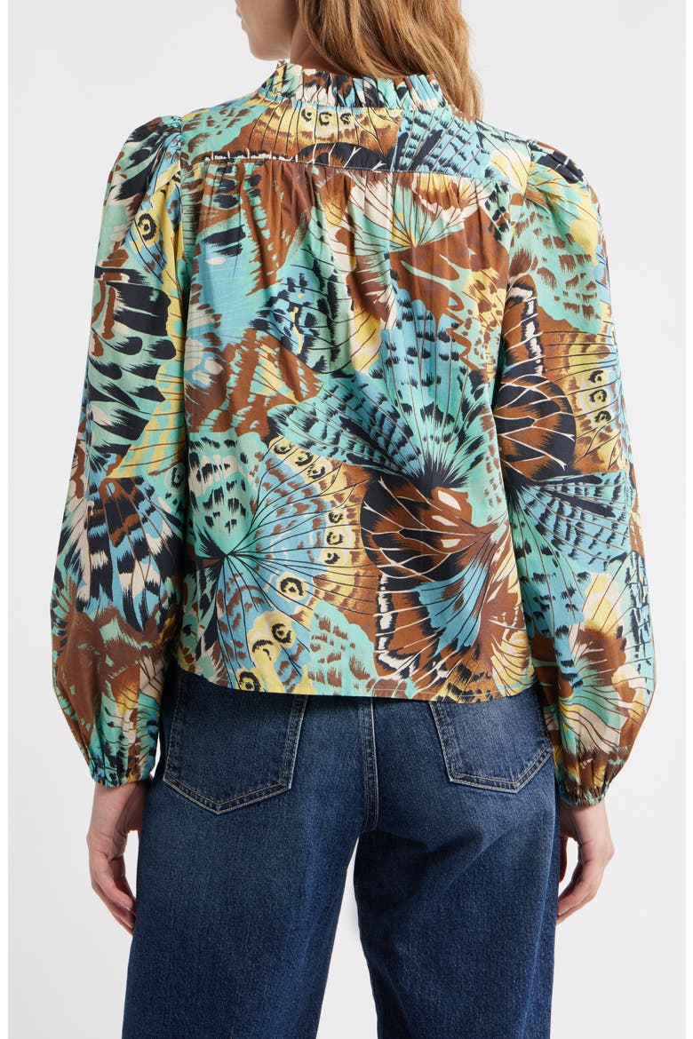 Zalda Ruffle Trim Cotton Button-Up Top, Alternate, color, BORN TO FLY PRINT