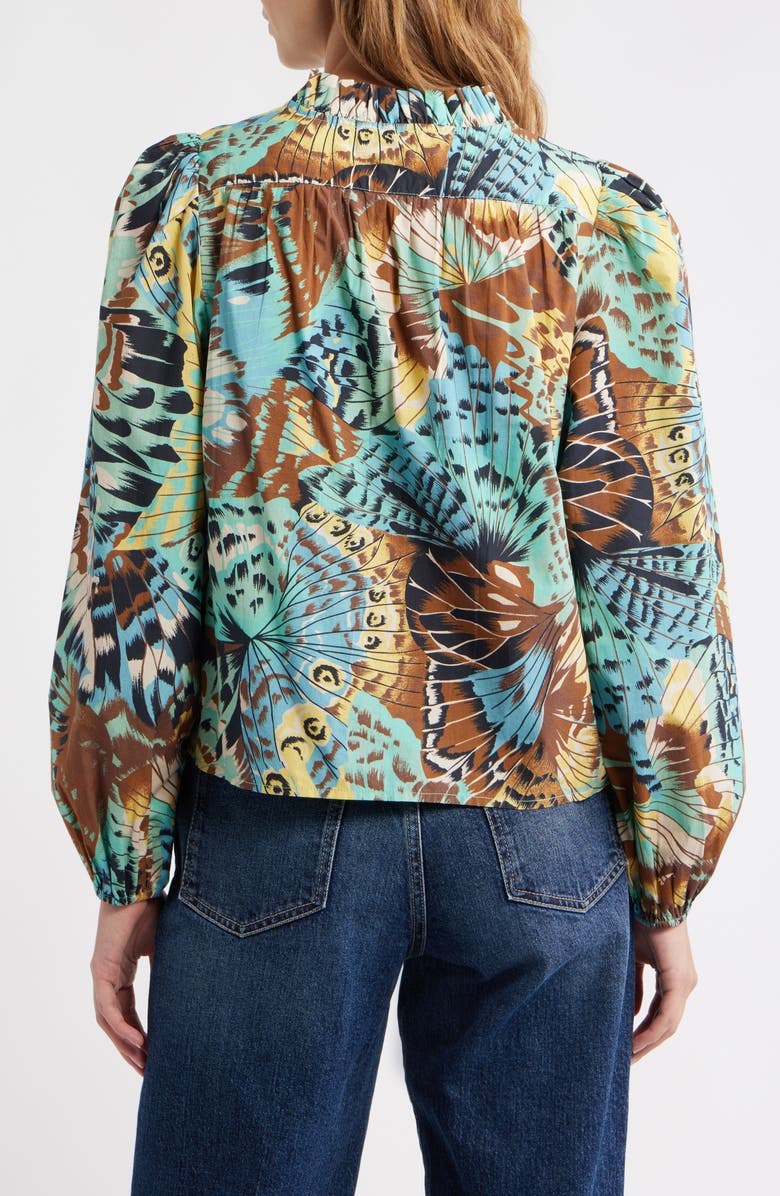 LOVE THE LABEL Zalda Ruffle Trim Cotton Button-Up Top, Alternate, color, Born To Fly Print