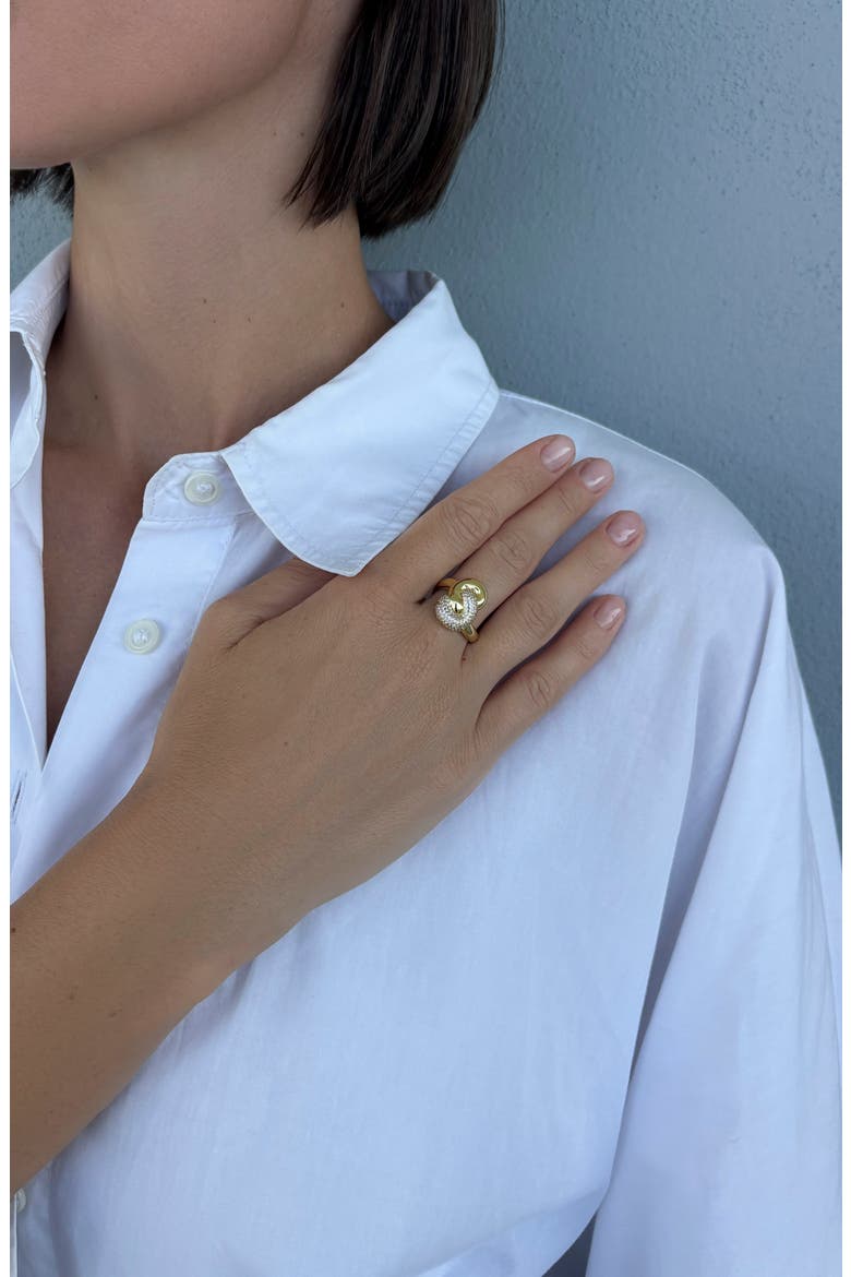 14k Gold Plated Cubic Zirconia Knot Ring, Alternate, color, GOLD