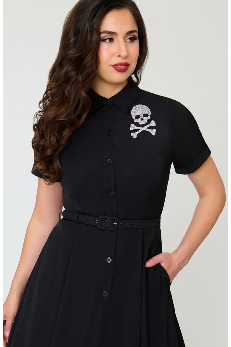 1940s Shirt Dress, Alternate, color, Black & Rhinestone Skull