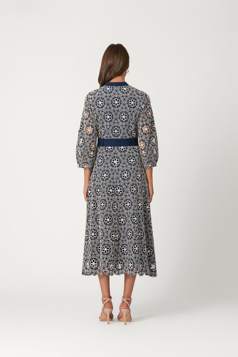 Medallion Cotton Eyelet Ralston Dress, Alternate, color, Navy/Ivory