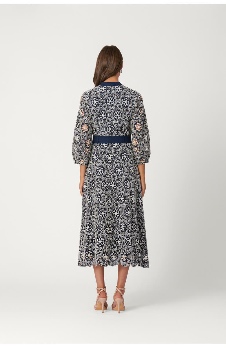 Shoshanna Medallion Cotton Eyelet Ralston Dress, Alternate, color, Navy/Ivory