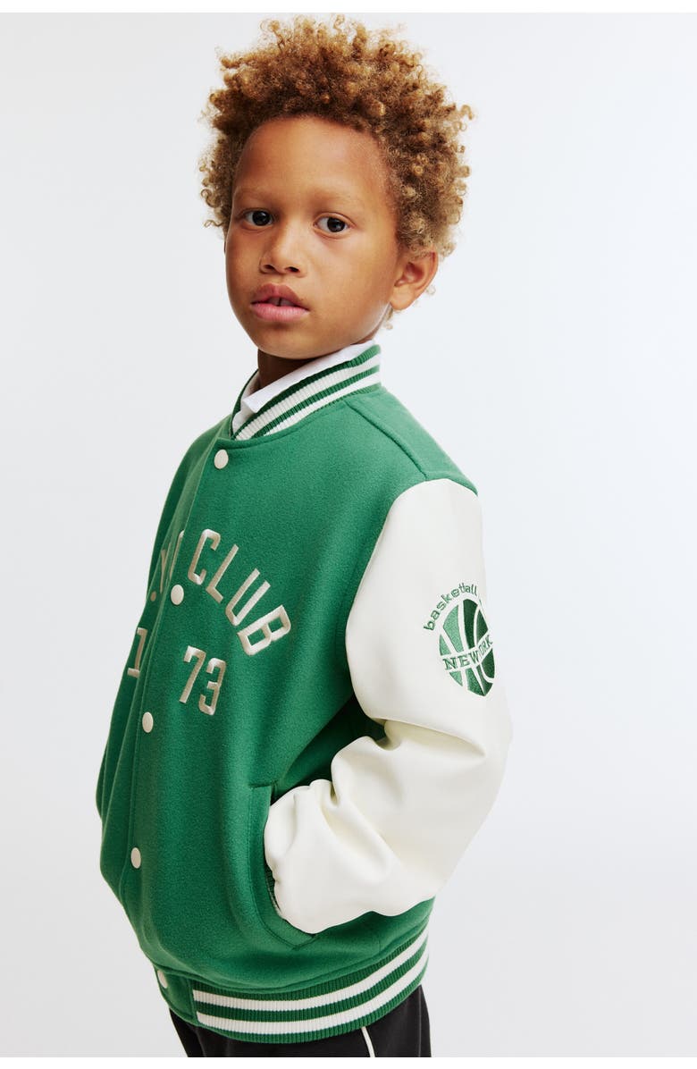 H&M Motif-detail baseball jacket, Alternate, color, Green/N.y.c Club