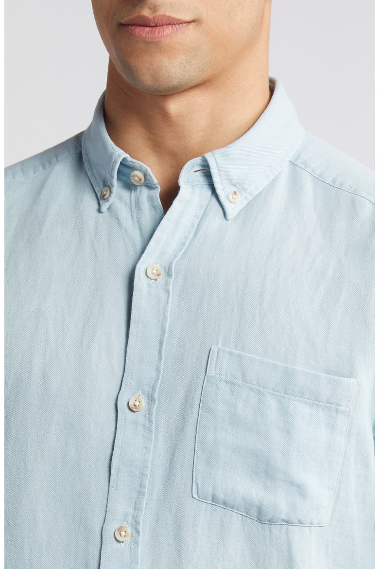 Antique Dyed Linen Blend Short Sleeve Button-Down Shirt, Alternate, color, BLUE