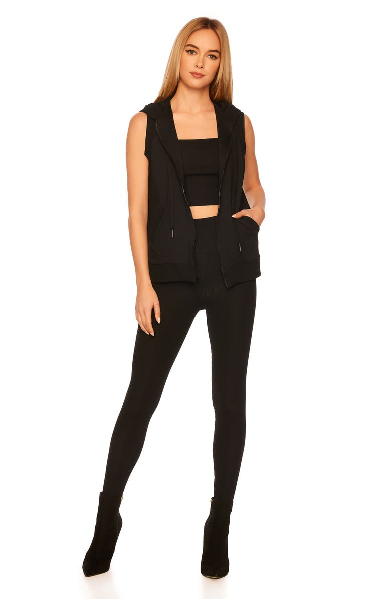Susana Monaco Hooded Zip Vest, Alternate, color, Black