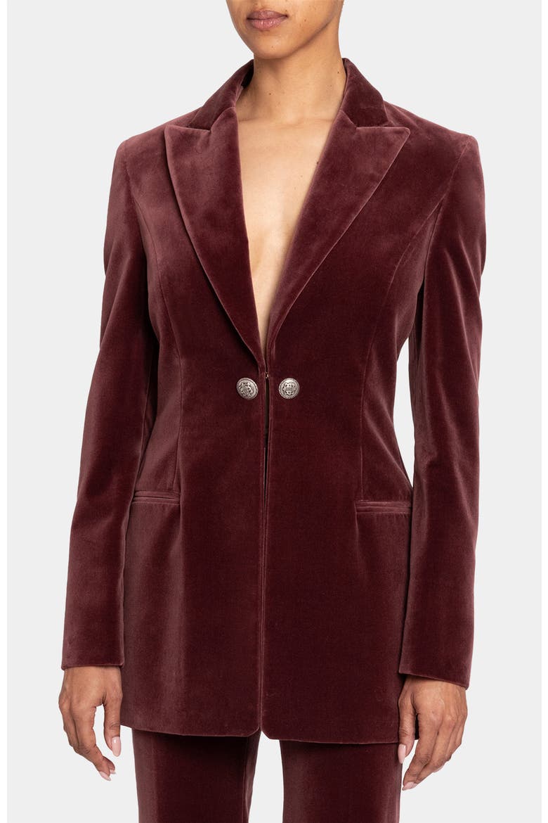 Milli Long Velvet Jacket in Luxury Stretch Velvet, Main, color, DUSTY MAUVE