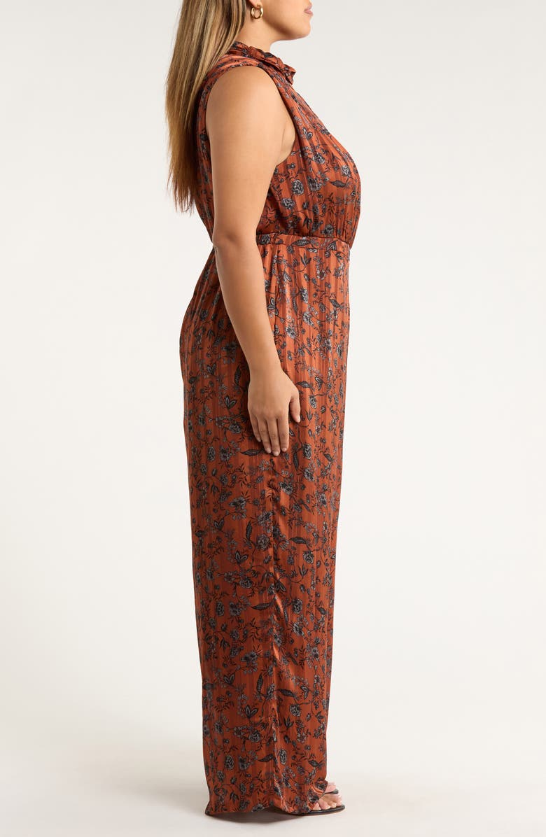 SUGARLIPS Leoben Pleated Sleeveless Satin Jumpsuit, Alternate, color, Brown-Black