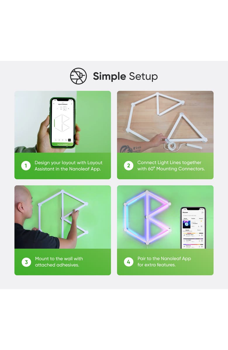 Nanoleaf Lines 60 Degrees Smarter Kit, Alternate, color, Multicolor