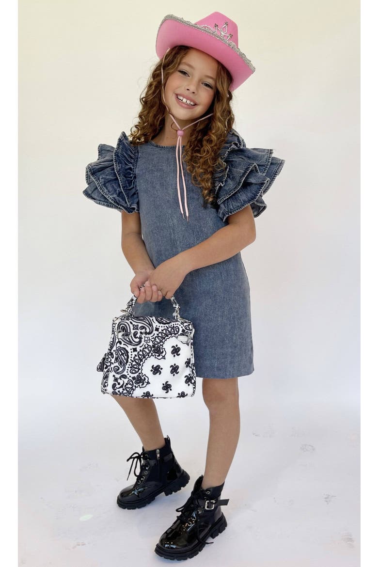 Denim Ruffle Dress, Alternate, color, Blue