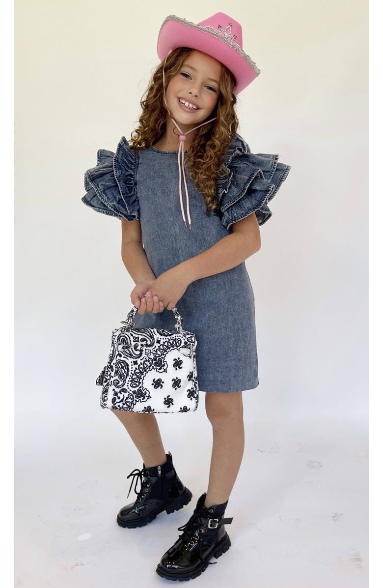 Lola + The Boys Denim Ruffle Dress, Alternate, color, Blue