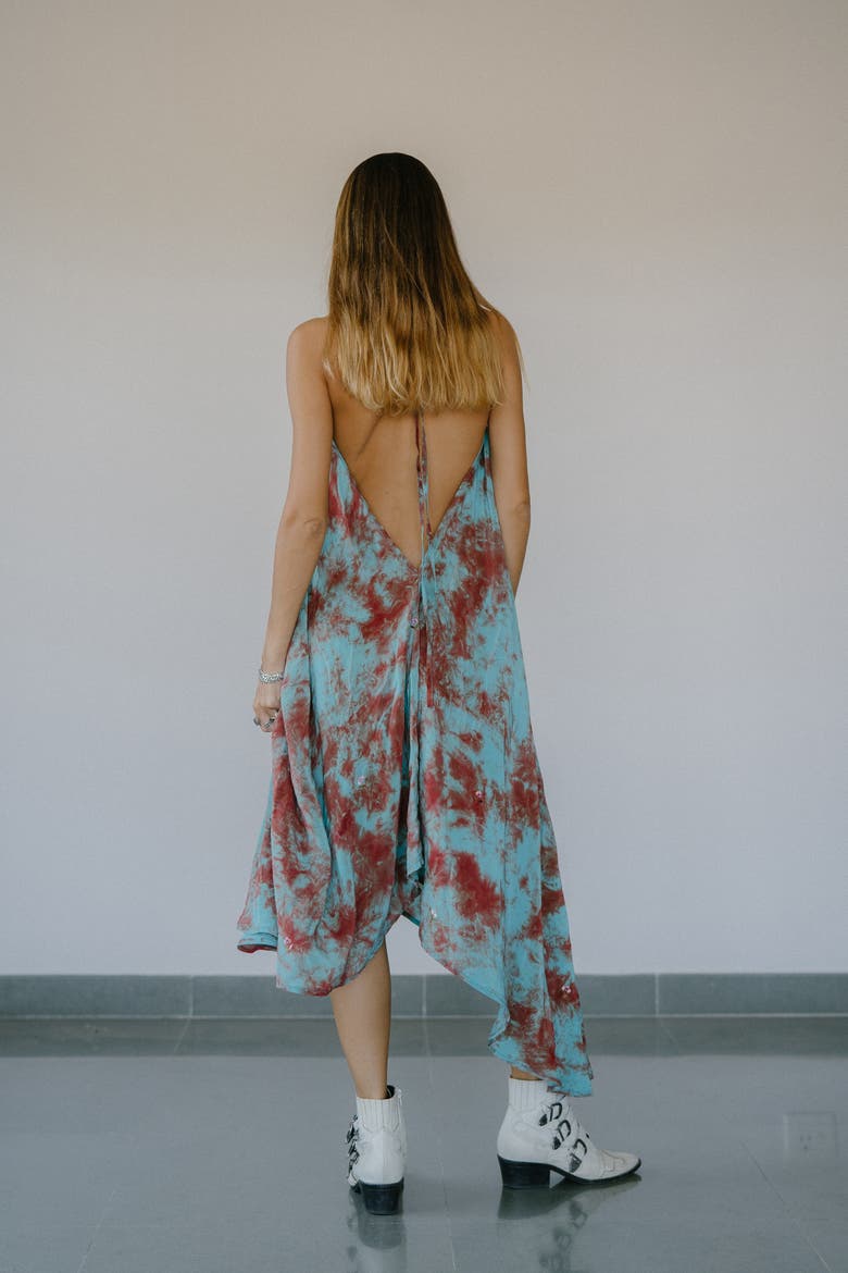 Classic Silk Dress Party, Alternate, color, Blue & Red Tie Dye