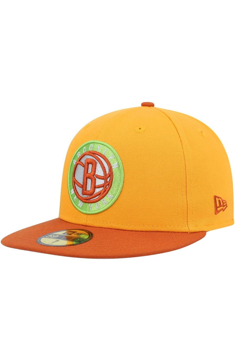 New Era Men's New Era  Gold/Rust Brooklyn Nets 59FIFTY Fitted Hat, Alternate, color, 
