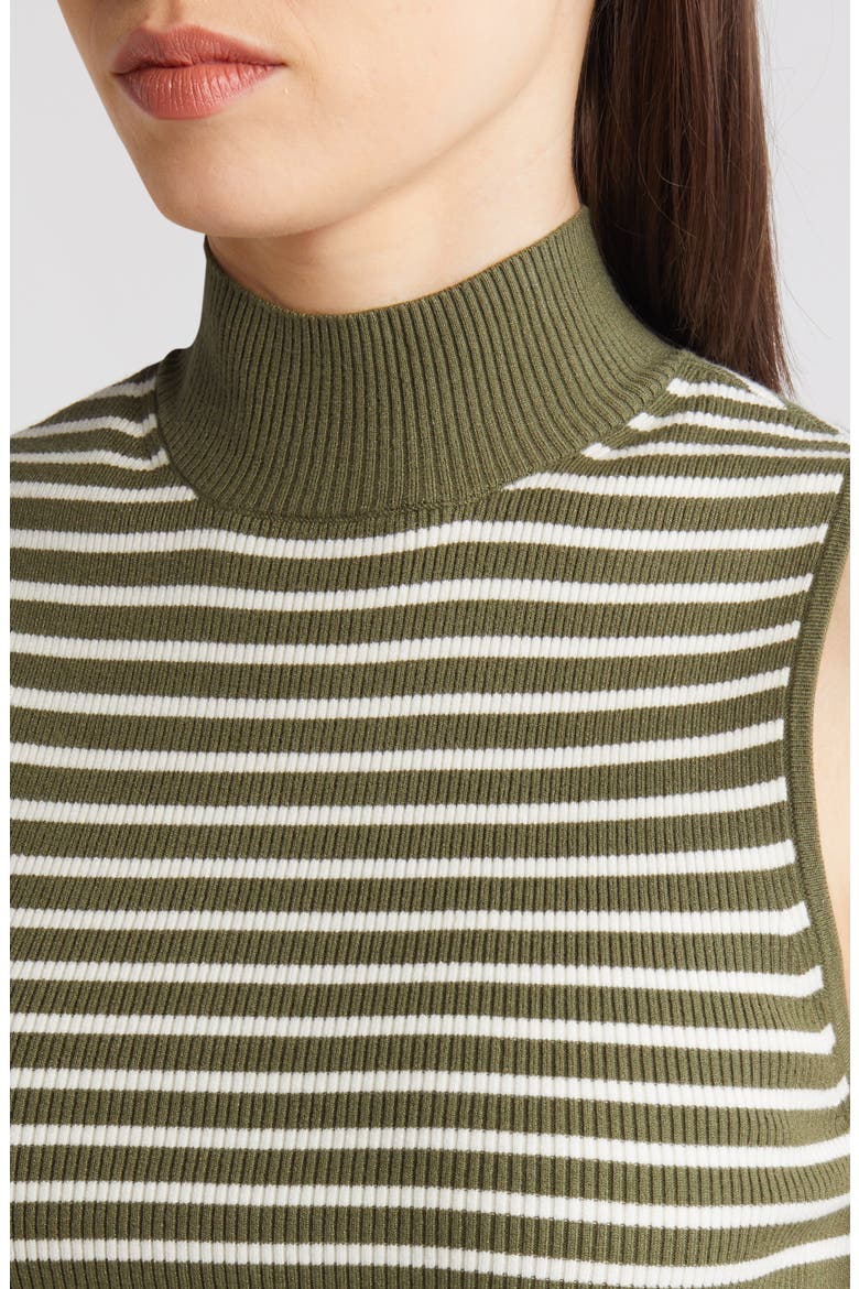 Stripe Mock Neck Wide Rib Sweater Tank, Alternate, color, DESERT OLIVE