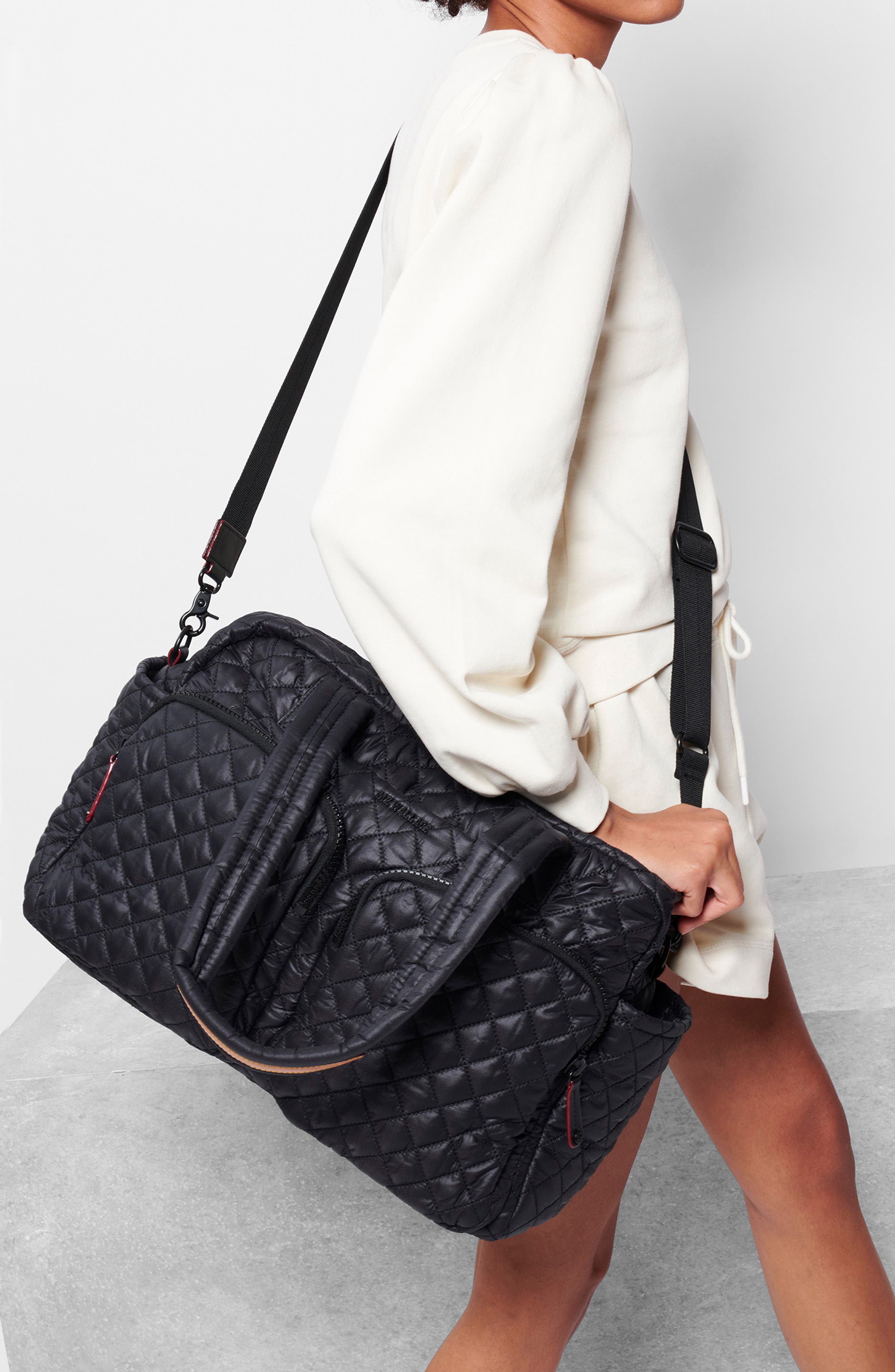 MZ Wallace Nik Quilted Nylon Duffle Bag, Alternate, color, Black