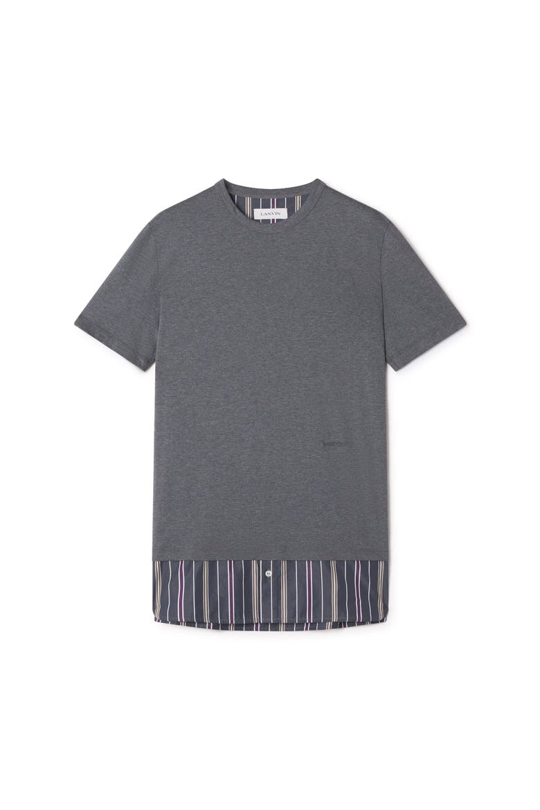 Layered T-Shirt In Cotton, Alternate, color, Charcoal