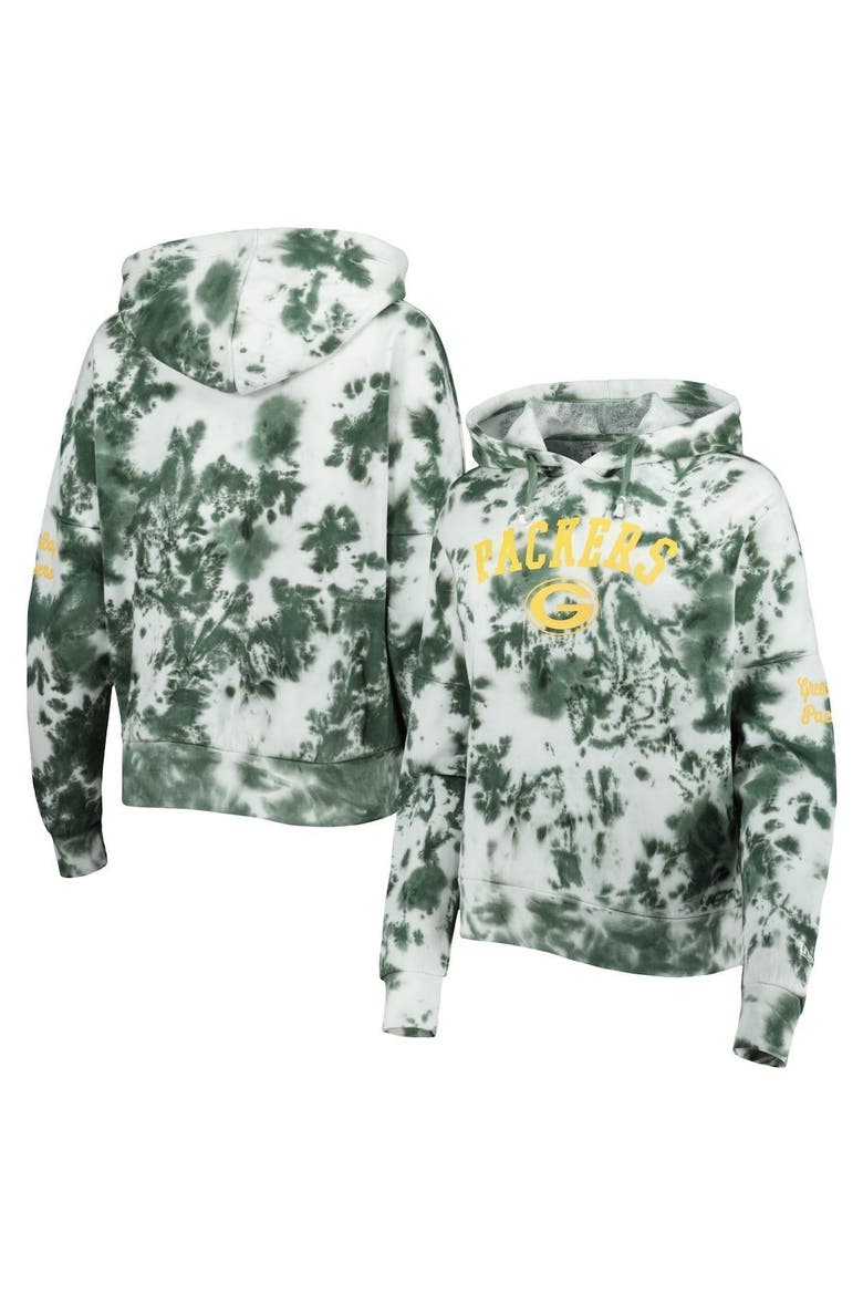 Women's New Era Green Green Bay Packers Cloud Dye Fleece Pullover Hoodie, Main, color, Green
