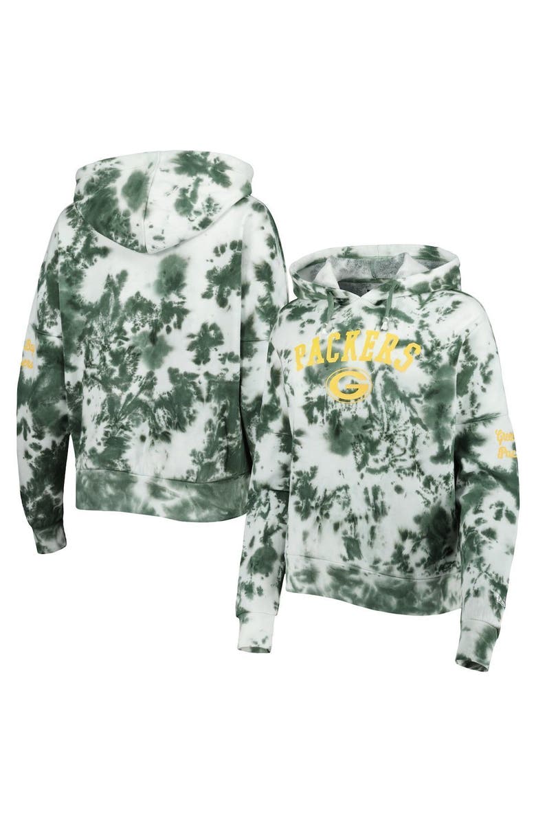 New Era Women's New Era Green Green Bay Packers Cloud Dye Fleece Pullover Hoodie, Main, color, Green