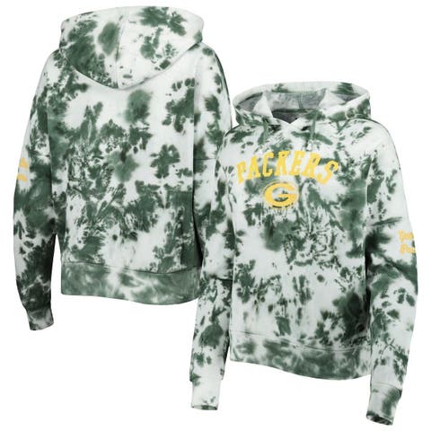 Women's New Era Green Green Bay Packers Cloud Dye Fleece Pullover Hoodie