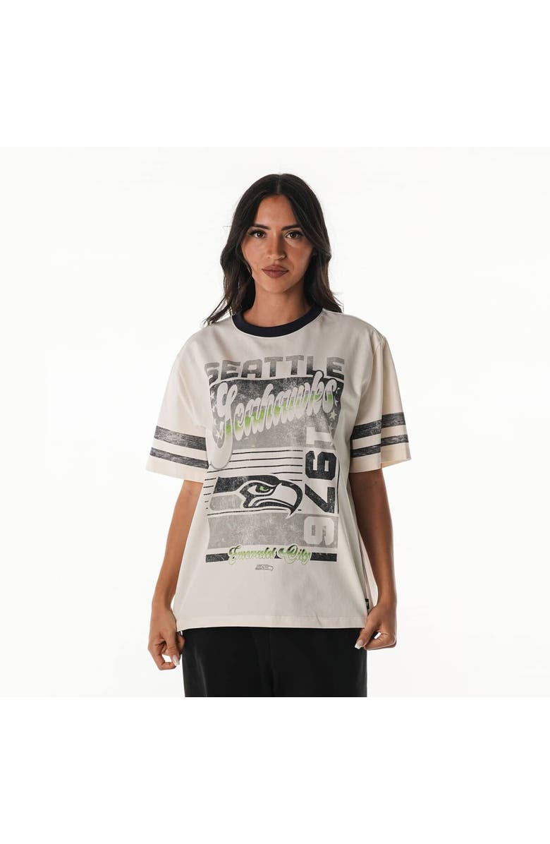 THE WILD COLLECTIVE Women's The Wild Collective Cream Seattle Seahawks Vintage Drop Shoulder Oversized Boyfriend T-Shirt, Main, color, Cream