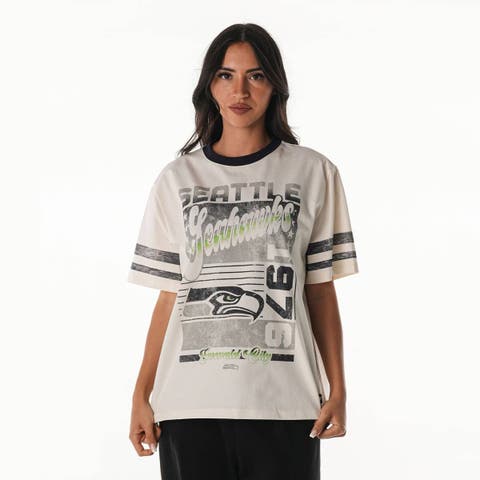 Women's The Wild Collective  Cream Seattle Seahawks Vintage Drop Shoulder Oversized Boyfriend T-Shirt