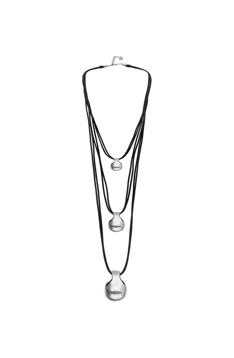 UNODE50 Triple leather necklace with three sterling silver-plated dials, Alternate, color, Silver
